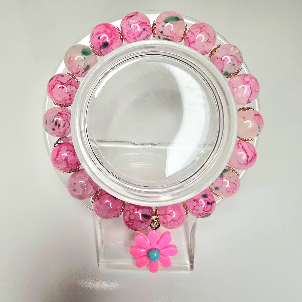 Charming‎ Pink Kids Women Bracelet with Flower Charm For Spring Season